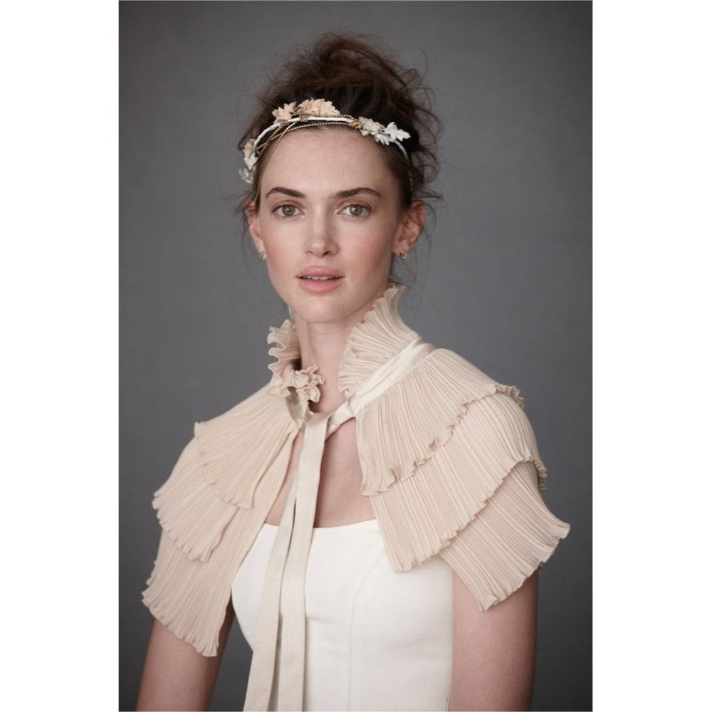 BHLDN Pleated Layered Capelet in Blush Cream